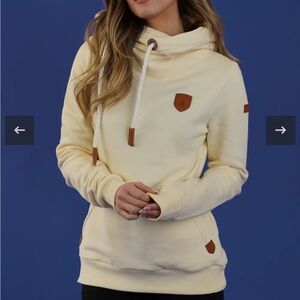 Wanakome Artemis Cream Hoodie with Brown Trim size Small